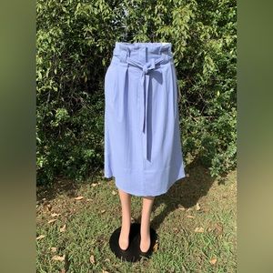Eliane Rose Skirt Blue Midi Bow Tie Belt Box Pleat size 6